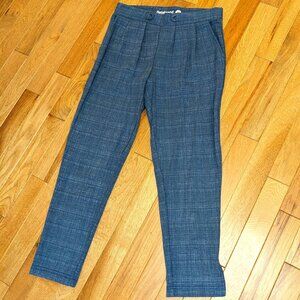 Betabrand Office Styled Yoga Pants - Blue & Gray Plaid Pattern Cropped / Ankle